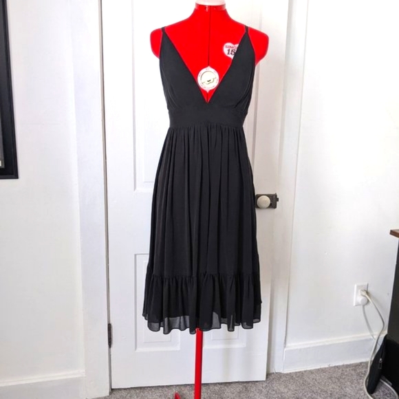 J. Crew Black Silk Deep V Dress with Ruffle - Picture 7 of 14